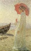 Laurits Tuxen nina, kunstnerens datter, pa stranden oil on canvas